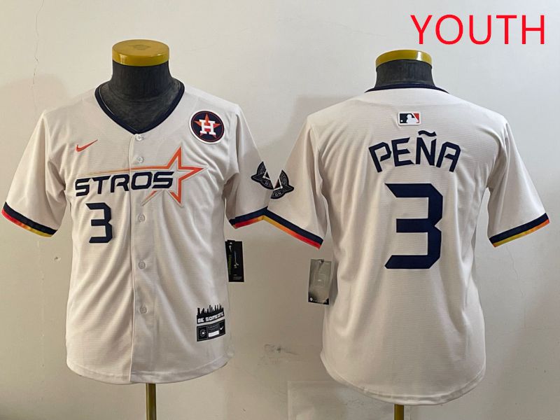 Youth Houston Astros #3 Pena Cream Three generations Joint Name 2025 Nike MLB Jersey style 4111->youth mlb jersey->Youth Jersey